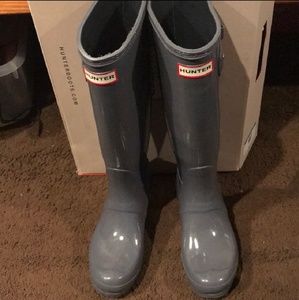 Tall, glossy, grey, Hunter Rain Boots